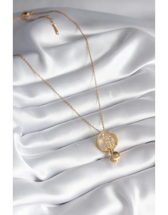  Altın  İnsan Figür Model 100 Dilde Seni Seviyorum Projeksiyon Aksesuar  Çelik Kolye