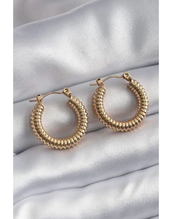   Altın İşleme Detay Halka Model Çelik Küpe