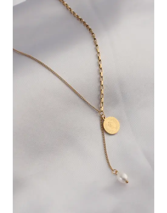 316L Çelik Gold Renk İşleme Sallantı Model Kadın Kolye