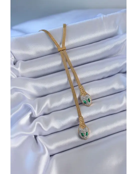 316L Çelik Gold Renk İtalyan Zincir 2li Yılan Model Kadın Kolye