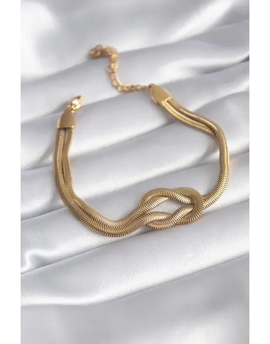 316L Çelik Gold Renk İtalyan Zincir Düğüm Model Kadın Bileklik