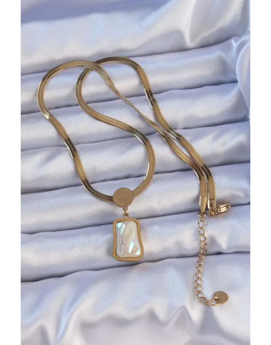  Altın  İtalyan Zincir Ezme Taşlı Çelik Kolye