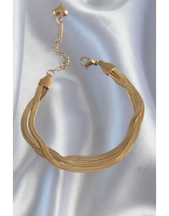 316L Çelik Gold Renk İtalyan Zincir Model Çoklu Bileklik