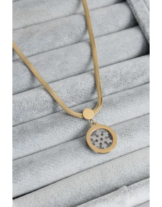  Altın  İtalyan Zincir Model Gümüş Kar Tanesi Figür  Çelik Kolye