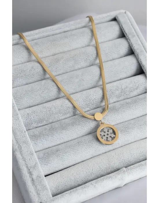  Altın  İtalyan Zincir Model Gümüş Kar Tanesi Figür  Çelik Kolye