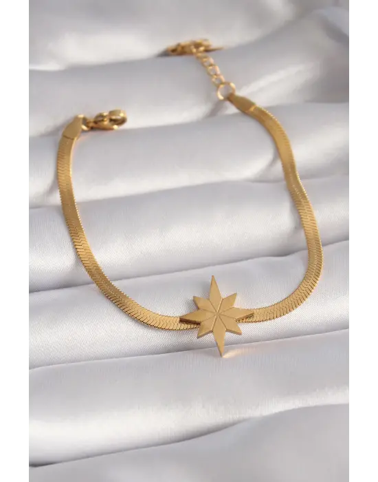 316L Çelik Gold Renk İtalyan Zincir Model Kutup Yıldızı Figür Kadın Bileklik