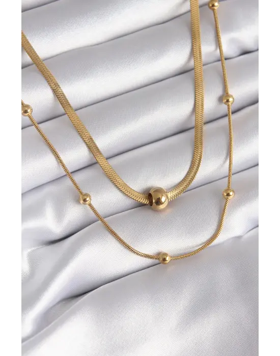  Altın  İtalyan Zincir Model Topçuk Detay  Çelik Kolye