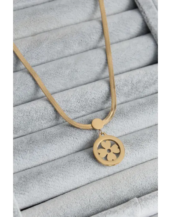 Altın İtalyan Zincir Model Yonca Figür Çelik Kolye