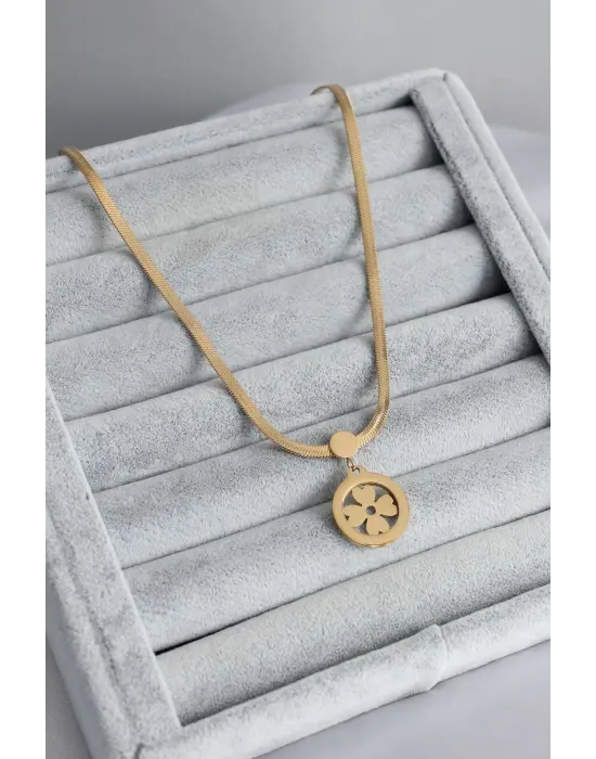 Altın İtalyan Zincir Model Yonca Figür Çelik Kolye