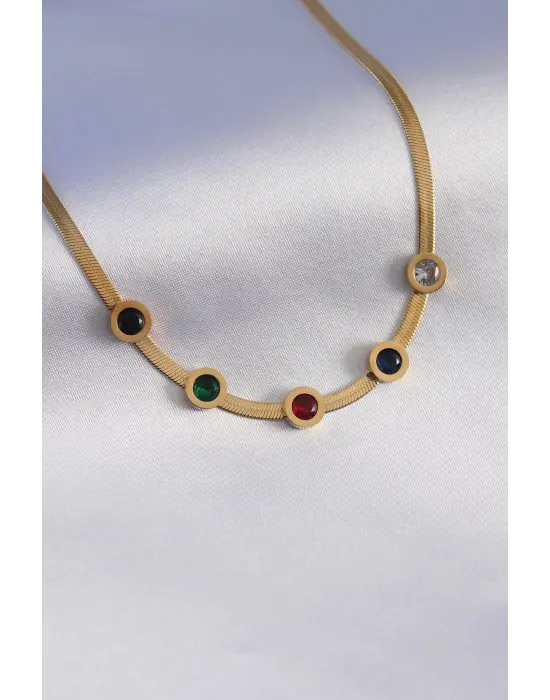  Altın  İtalyan Zincir Model Zirkon Taşlı  Çelik Kolye