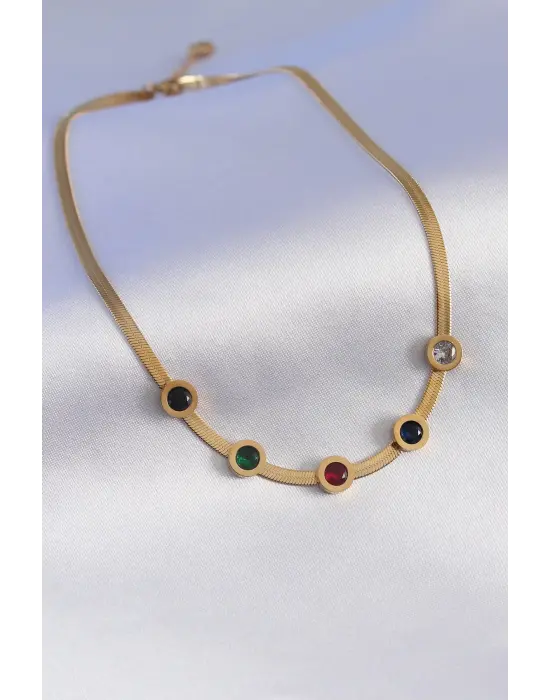  Altın  İtalyan Zincir Model Zirkon Taşlı  Çelik Kolye