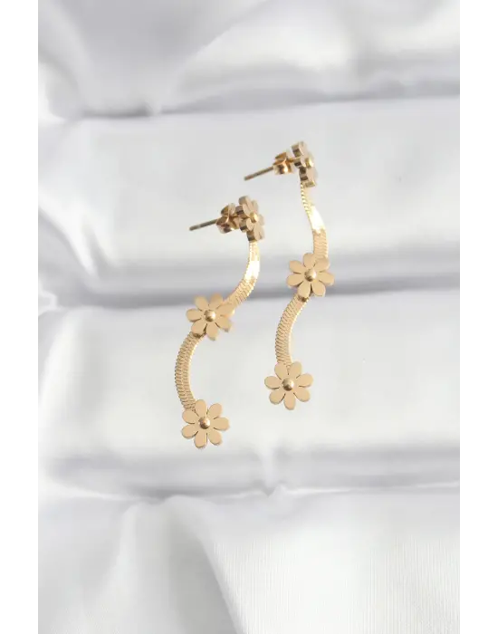   Altın İtalyan Zincir Papatya Küpe