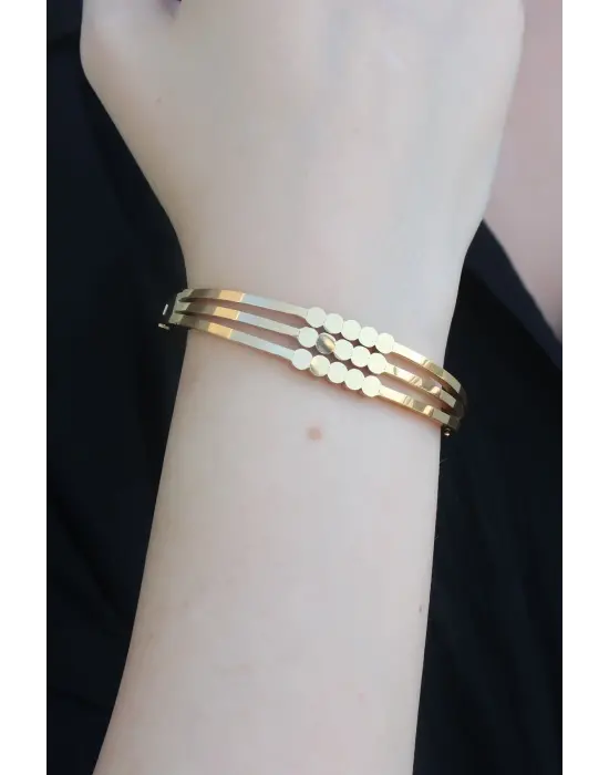 316L Çelik Gold Renk Kaburga Model Kelepçe Kadın Bileklik