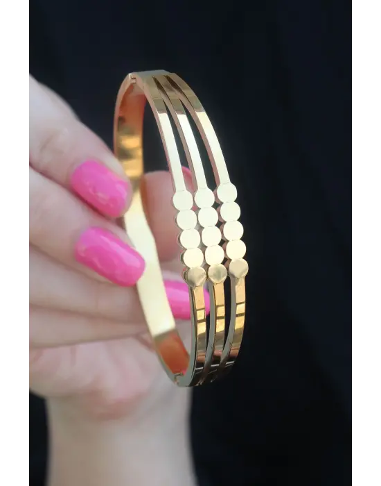 316L Çelik Gold Renk Kaburga Model Kelepçe Kadın Bileklik