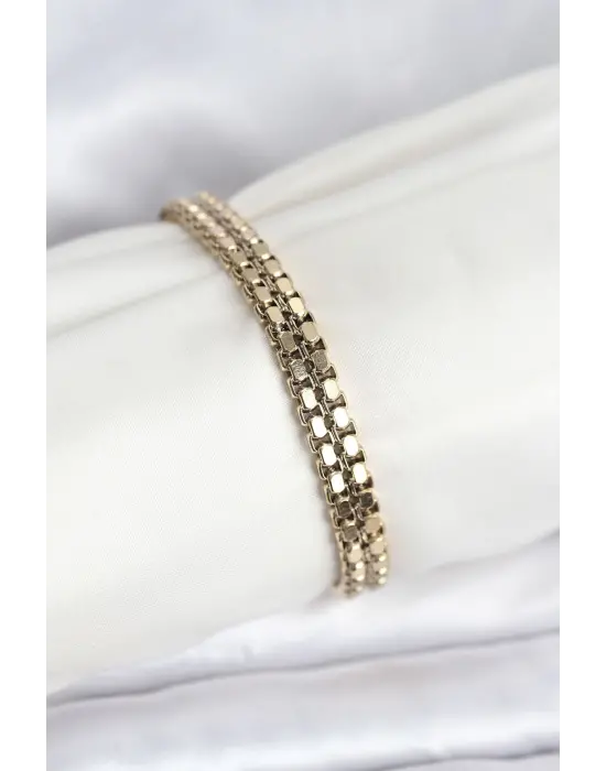 316L Çelik Gold Renk Kadın Bileklik Düz Baklava Zincir