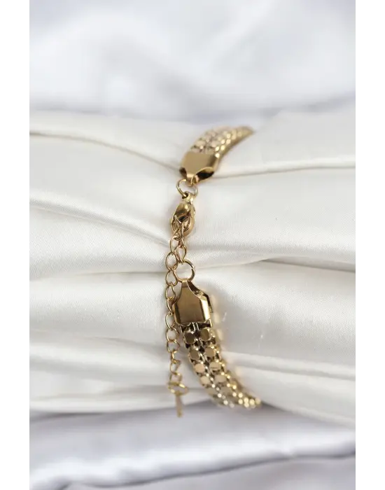 316L Çelik Gold Renk Kadın Bileklik Düz Baklava Zincir