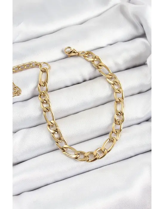 316L Çelik Gold Renk Kalın Zincir Erkek Bileklik