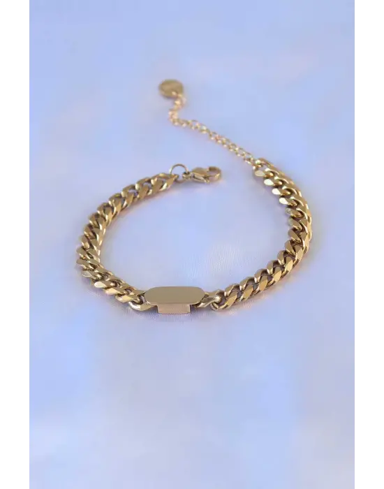 316L Çelik Gold Renk Kalın Zincir Model Kadın Bileklik