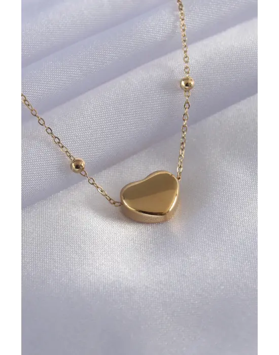  Altın  Kalp Figür  Çelik Kolye