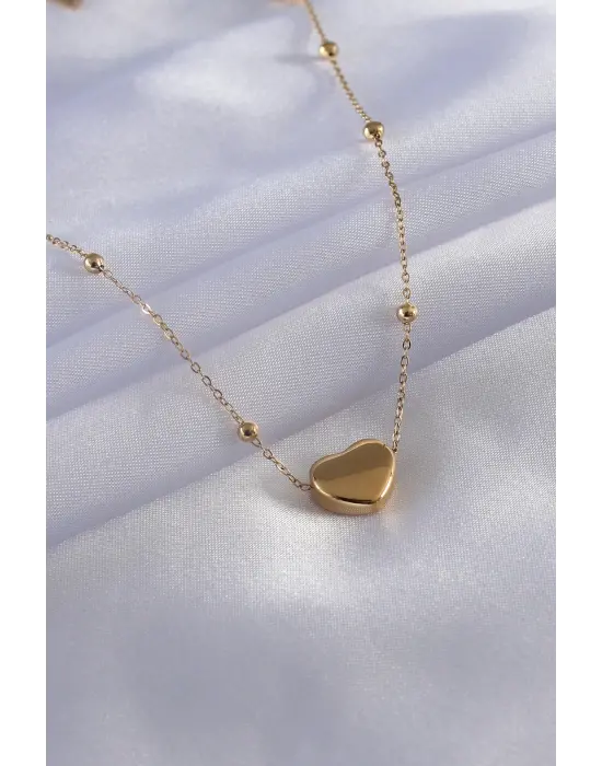  Altın  Kalp Figür  Çelik Kolye