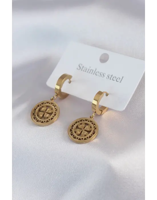   Altın Kalp Model İşleme Detay Çelik Küpe