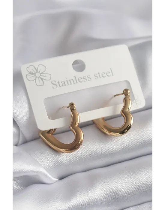   Altın Kalp Model Çelik Küpe