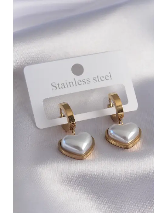 316L Çelik Gold Renk Kalp Model Kadın Küpe