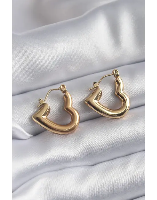   Altın Kalp Model Çelik Küpe