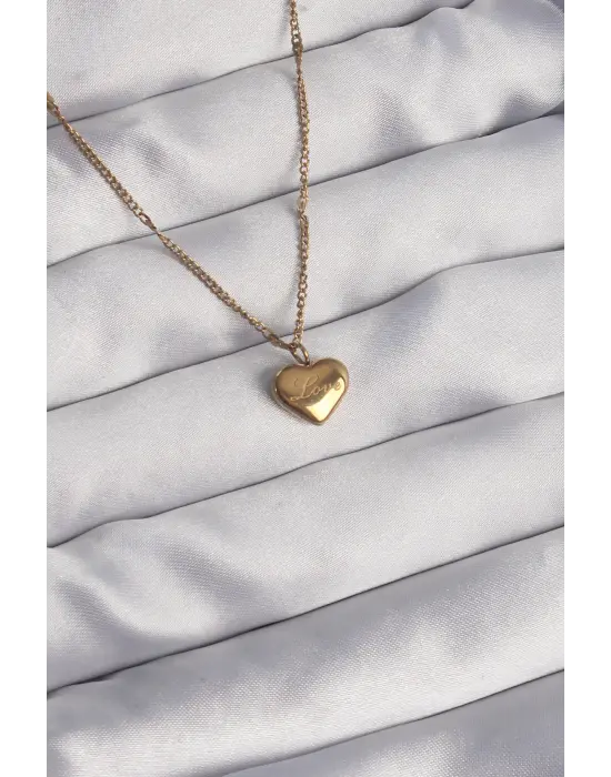  Altın  Kalp Model Love Çelik Kolye