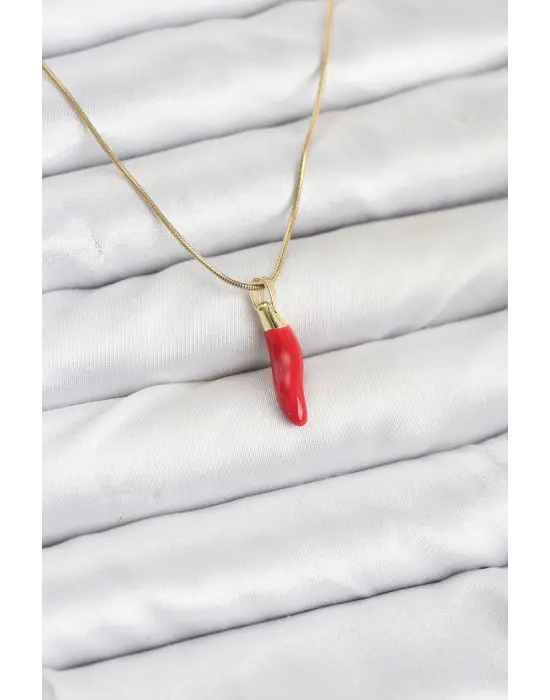 316L Çelik Gold Renk Kapya Kırmızı Biber Model Kadın Kolye
