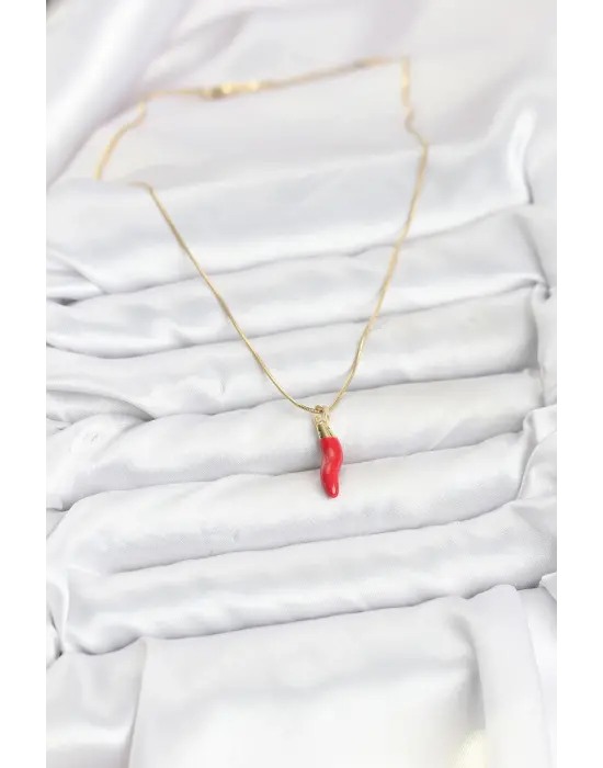 316L Çelik Gold Renk Kapya Kırmızı Biber Model Kadın Kolye