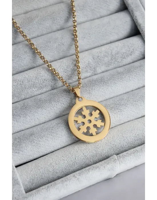  Altın  Kar Tanesi Model  Çelik Kolye