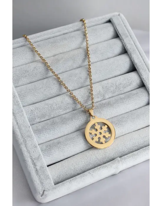  Altın  Kar Tanesi Model  Çelik Kolye