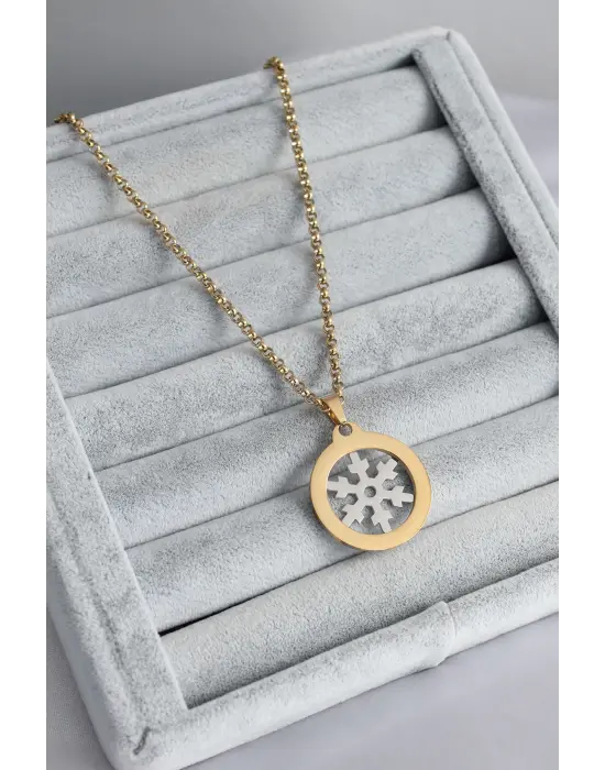 Altın Kar Tanesi Model Çelik Kolye