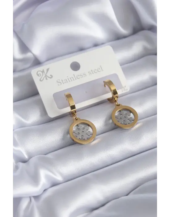   Altın Kar Tanesi Model Çelik Küpe