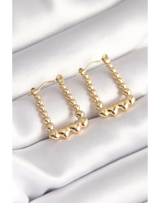   Altın Kare Kalp Model Kadın Küpü