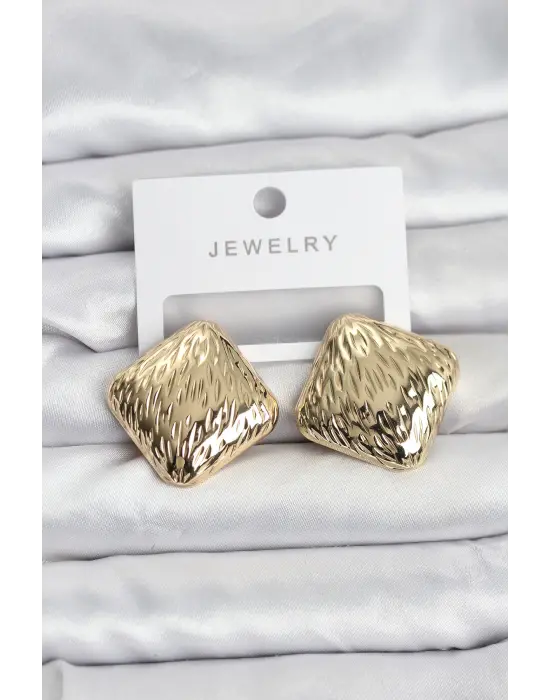 316L Çelik Gold Renk Kare Vintage Kadın Küpe