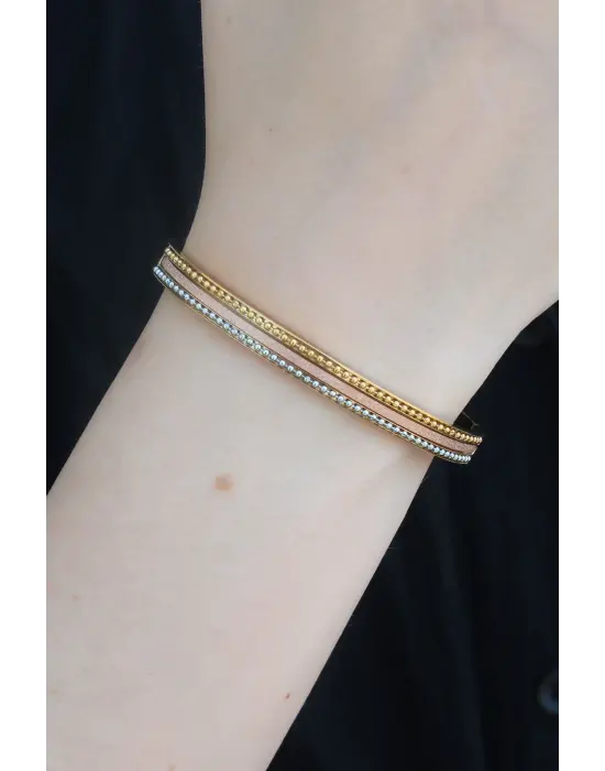 316L Çelik Gold Renk Karışık Renk İşleme Detay Kadın Kelepçe