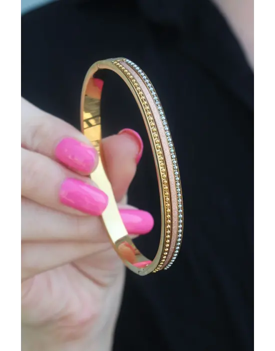 316L Çelik Gold Renk Karışık Renk İşleme Detay Kadın Kelepçe