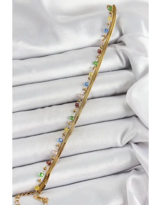 316L Çelik Gold Renk Karışık Renkli Kristal Taşlı Kadın Bileklik