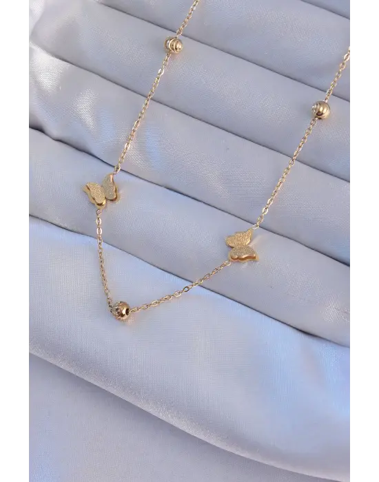  Altın  Kelebekli Çelik Kolye