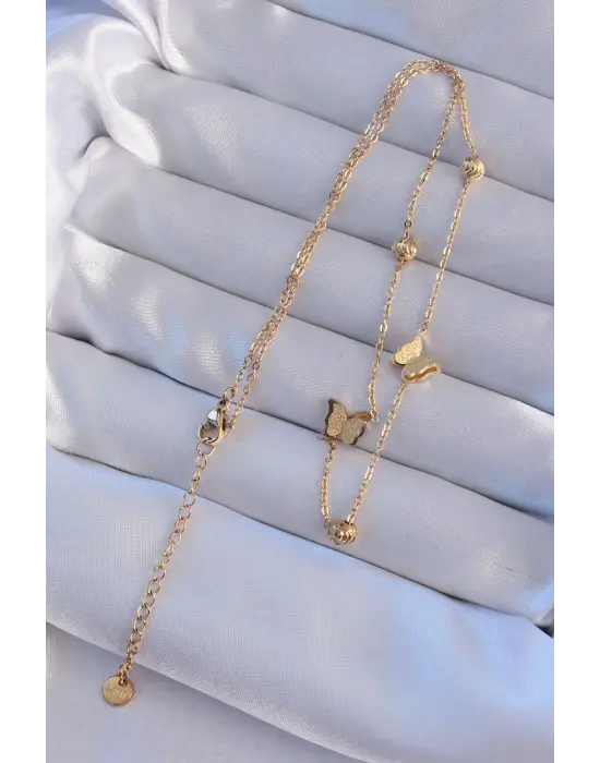  Altın  Kelebekli Çelik Kolye