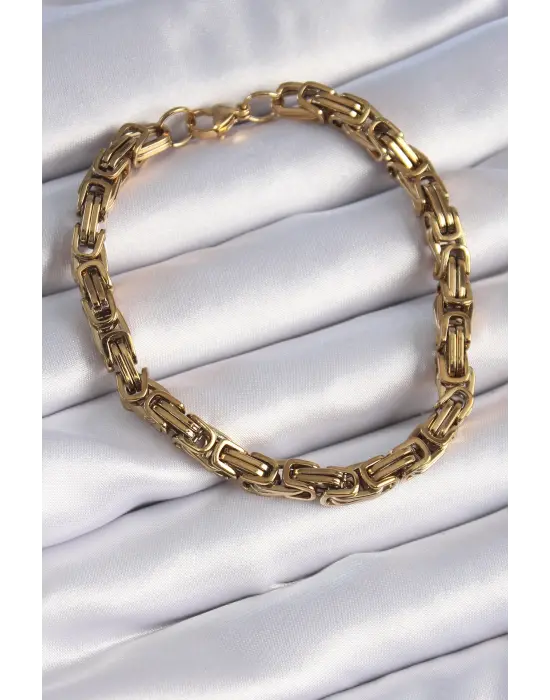 316L Çelik Gold Renk Kral Zincir Model Erkek Bileklik