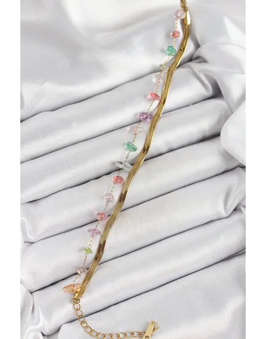 316L Çelik Gold Renk Kristal Karışık Renkli Taşlı Kadın Bileklik