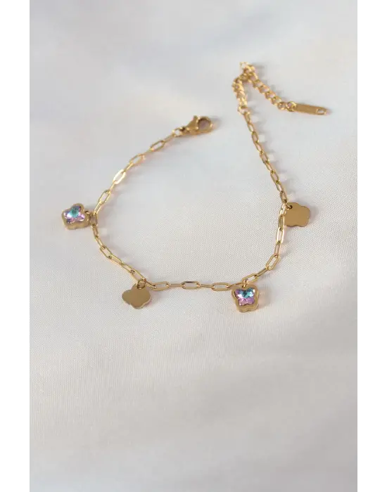 316L Çelik Gold Renk Kristal Taşlı Kelebek Model Kadın Bileklik