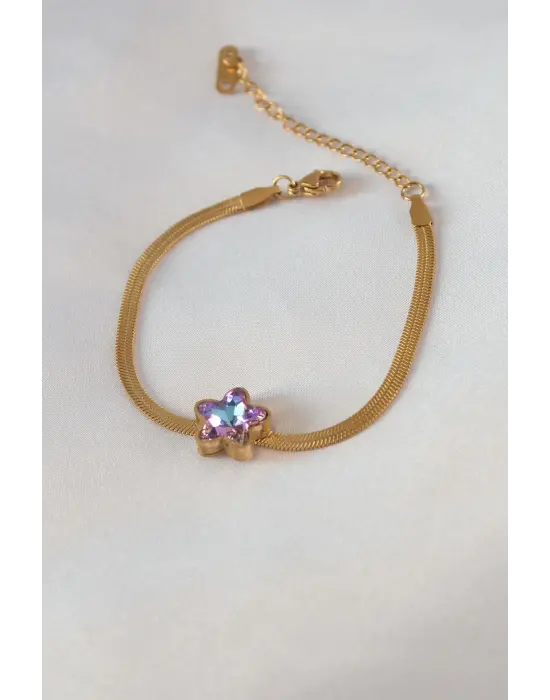 316L Çelik Gold Renk Kristal Taşlı Yıldız Model Kadın Bileklik