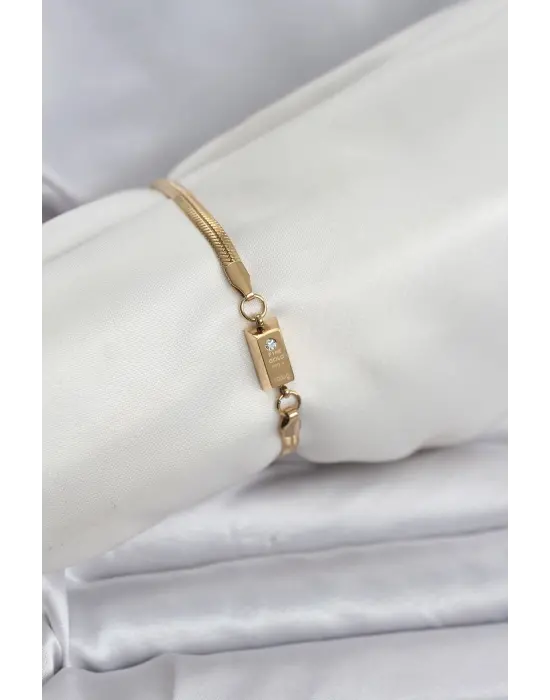 316L Çelik Gold Renk Külçe Altın Model Kadın Bileklik