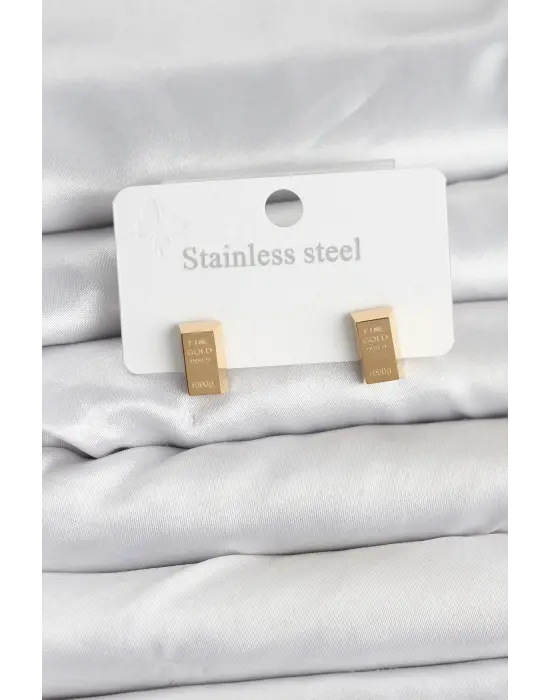 316L Çelik Gold Renk Külçe Altın Model Kadın Küpe