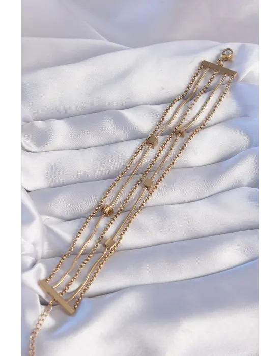 316L Çelik Gold Renk Küp Tasarımlı Çoklu Bileklik