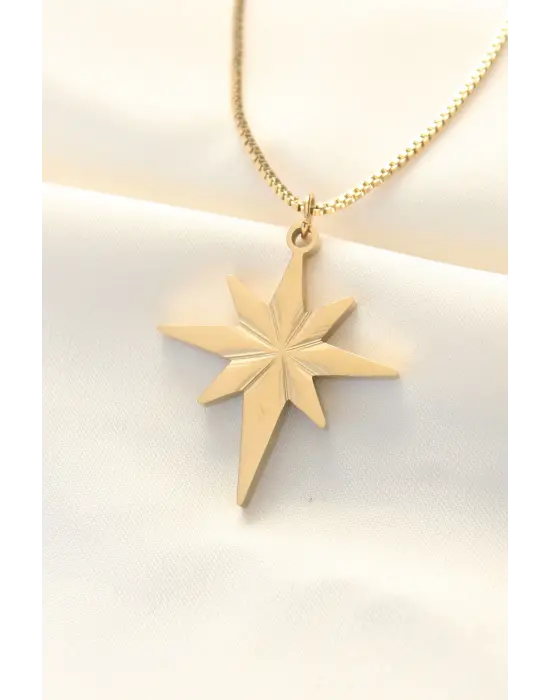  Altın  Kutup Yıldızı Çelik Kolye